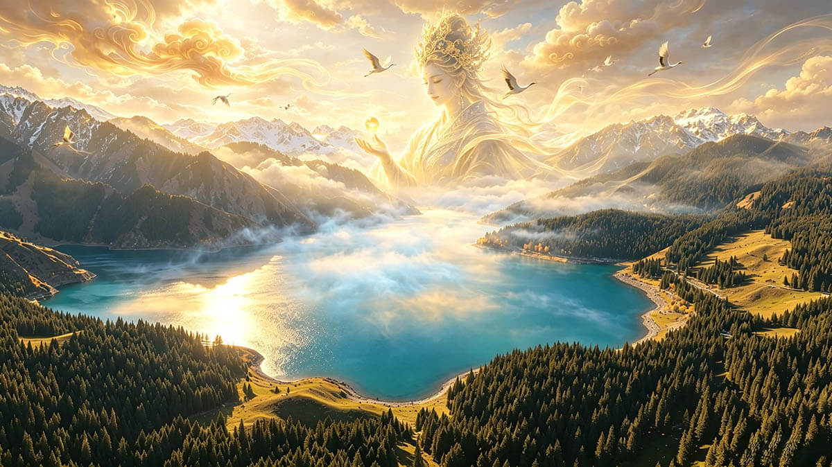 新疆天池千亿像素全景，自海拔2800米马牙山观景台俯瞰天池